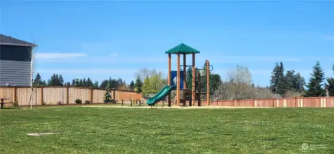 One of 2 community parks with play structure, picnic tables, benches and lots of green space!