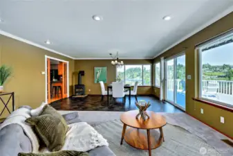 Living and dining areas.