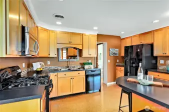 Remodeled kitchen with natural gas range. All appliances stay!