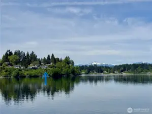 View from the east showing the location of this high-bank waterfront property, such a great spot!