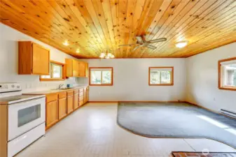 Southwest cabin kitchen and living area.