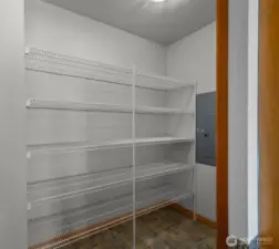 This walk-in pantry is large enough to be a butlers pantry.