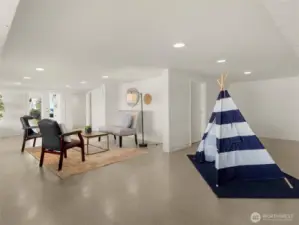 This area could be used as a guest suite, play area, rec room, or even work from home space. There are two large storage spaces here too - one with access to the exterior, which is ideal for kayak storage.