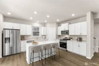Actual cabinets are 36 inch beach shaker-style with crown molding, soft close and dovetail. Photos are for representational purposes only. Colors and finishes may differ.
