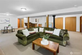 Spacious Daylight Basement Rec-Room with plenty of storage.