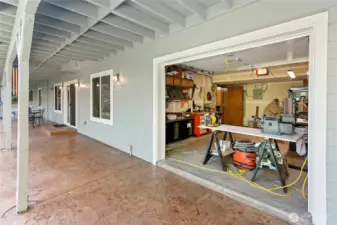 Covered entry as extension of the patio.