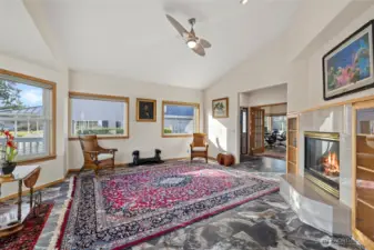 Oversized living room with propane fireplace