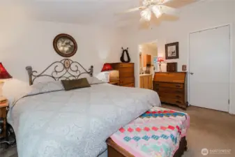 Another Primary Bedroom view. Looking into the En-suite on the left and walk in closet to your right.