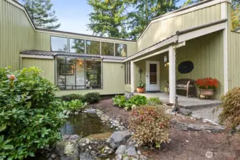 Front entry fountain and pond.