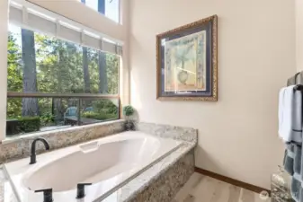 Relax in the serene surroundings in the primary bath.