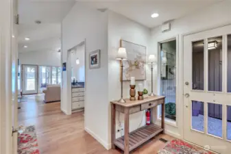 A very inviting foyer greets you and as you come into the home. You will be wowed by the fabulous view, beautiful quality of finish and the open design.