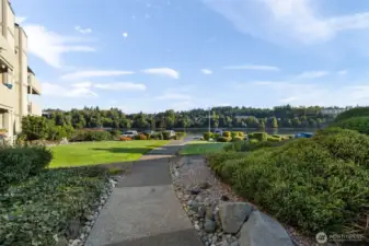 Stroll along the landscaped path to guest parking.