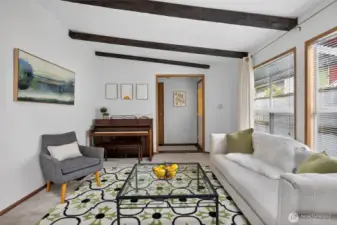 Living room towards front door and entry way.