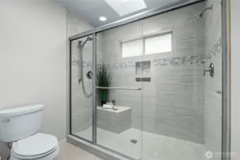 Best shower and has a view of the garden