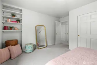 Built in shelves make organizing easy