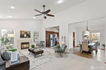 Vaulted ceiling makes the living room feel more spacious.