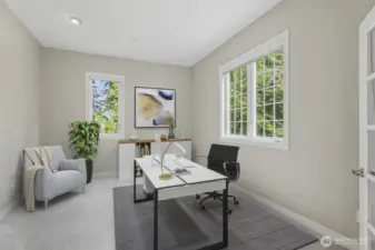 Virtually-Staged main floor office or library