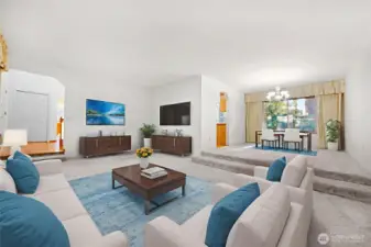 Same living area looking back towards front door and dining room - Virtually staged