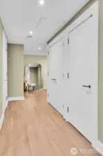 Large storage closets are located near the entry of this residence.