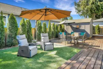 Imagine all the summer fun you can enjoy in your own backyard retreat space. The large shed provides plenty of extra storage for garden tools or seasonal items.