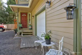 Adorable front entry is warm and inviting.