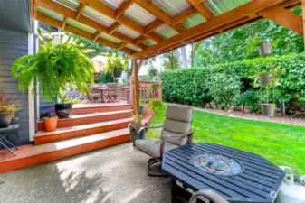 Stairs from lower covered patio to deck