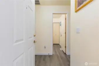 Entering through the front door.