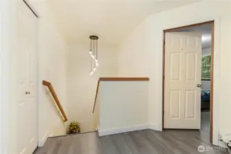 The landing at the top of the stairs.