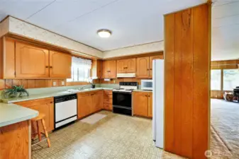 Kitchen space with lots of counter top work area.