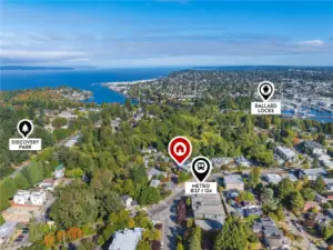 A bird's eye view of how close this home is to the Puget Sound.  No wonder you can hear the sea lions barking in the distance.  What a treat!
