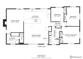 This thoughtfully designed single-level layout offers just over 1,425 square feet of living space, blending openness with functionality. The heart of the home is a spacious kitchen featuring an oversized island, flowing seamlessly into the dining room and adjacent living area—perfect for entertaining or everyday connection. The primary bedroom offers comfort with dual closets, while two additional bedrooms provide versatility for family, guests, or office use. A full bathroom with double sinks supports the bedroom wing, while a convenient laundry area includes an extra shower and half bath for added flexibility. Sliding doors off the living room lead to a large covered deck and expansive backyard, extending your living space outdoors. This floor plan balances privacy and gathering areas, making it both practical and inviting for modern living.
