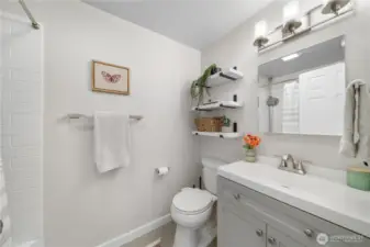 Adorable remodeled main bathroom.