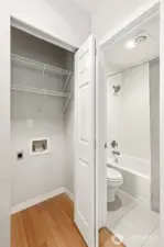 Full height closet also has hookups for washer and dryer if desired - good to have options! (there is a washer and dryer in the building just downstairs)