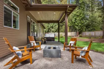 Lots of hang out spots in the backyard, from the jacuzzi to the cover patio and then the firepit.