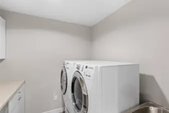 Utility room for Washer/Dryer features built ins and utility sink