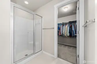 Large Shower and Generous Walk-In Closet – A must-see for storage lovers! (Not pictured: separate water closet to the right.)