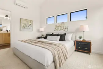 Primary Suite with Vaulted Ceilings, large walk-in closet and heating/cooling