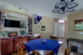 Soaring ceilings and loads of interesting architectural details.  Open living dining and kitchen area.