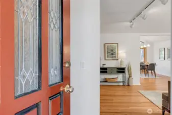 Enter into the tile entry and big coat closet