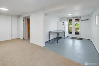 French doors lead to a shady area beneath the deck