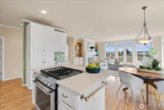 Enjoy cooking on the new gas range while also taking in a view of the lake. You will love preparing meals in this huge kitchen with lots of storage and counertop prep space.