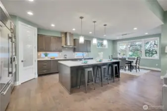 Chefs kitchen! SubZero & Wolf appliances.  Quartz Counters.  Walk-in pantry with 20+ shelves! Formal space for dining as well as breakfast bar.