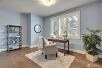 Additional bedroom (yes there is a closet to the left).  Plantation shutters to let in the natural light, or close for coziness!