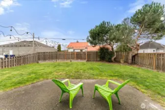 Private fully fenced yard with a large patio ideal for relaxing or hosting friends and family.