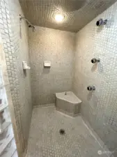 Huge walk in shower with duel shower heads