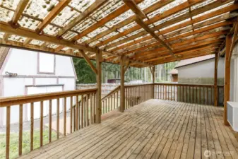 Very sizable back covered deck.  Great for BBQ's and fun and enough room for everyone!!!