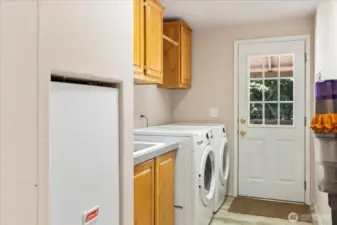 Laundry room with access to covered deck