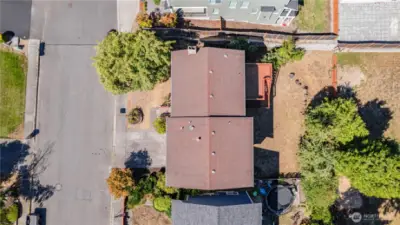 Stunning aerial view showcases the home’s layout and surrounding neighborhood.