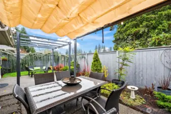 Pergolas feature moveable canvas covers