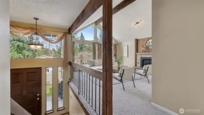 Enter to exposed wood beams.